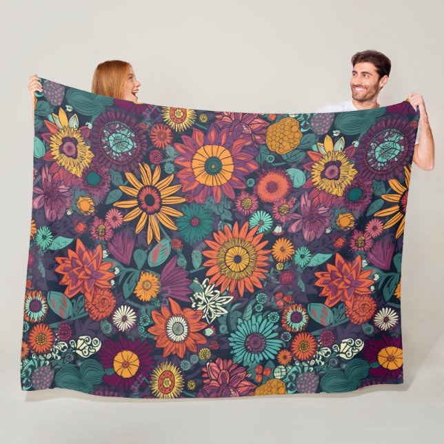 Floral Pattern, A Bouquet of Colourful Flowers, Fleece Blanket (In Situ)