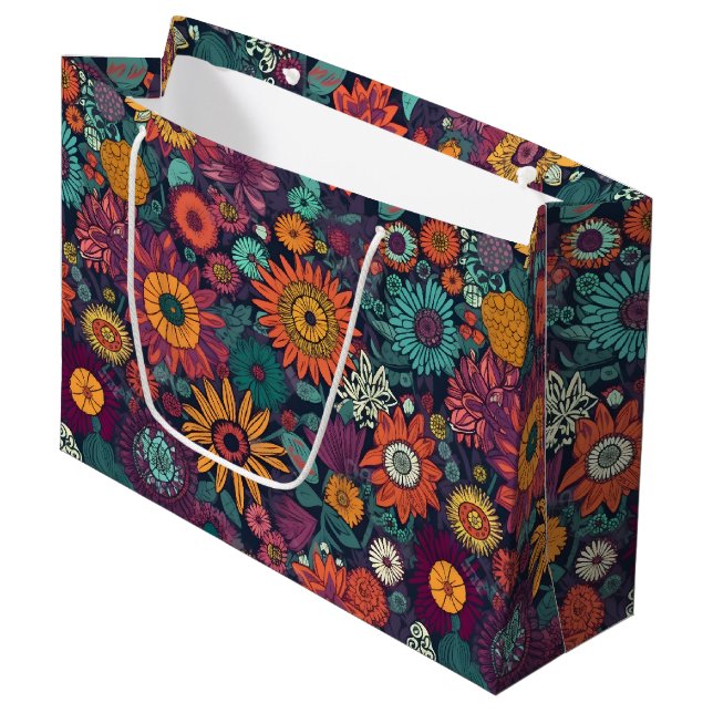 Floral Pattern, A Bouquet of Colourful Flowers Large Gift Bag (Front Angled)