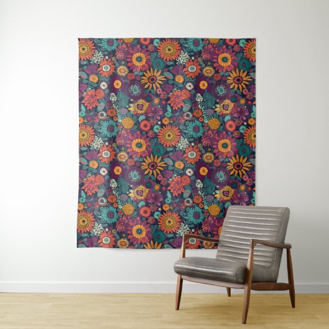 Floral Pattern, A Bouquet of Colourful Flowers, Tapestry (In Situ)