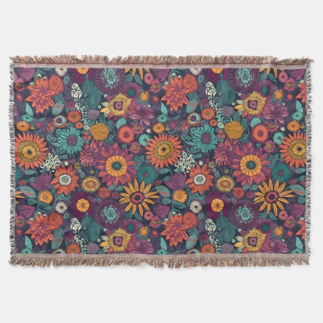 Floral Pattern, A Bouquet of Colourful Flowers, Throw Blanket (Front)