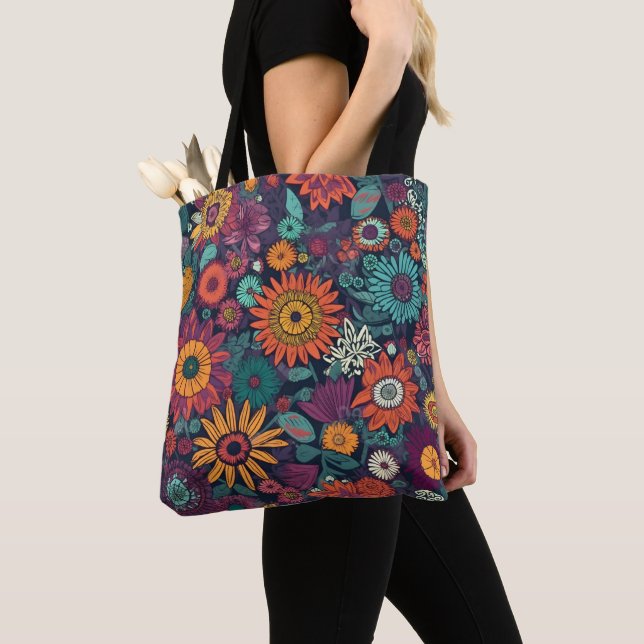 Floral Pattern, A Bouquet of Colourful Flowers, Tote Bag (Close Up)