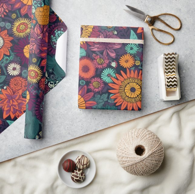Floral Pattern, A Bouquet of Colourful Flowers Wrapping Paper (Crafts)
