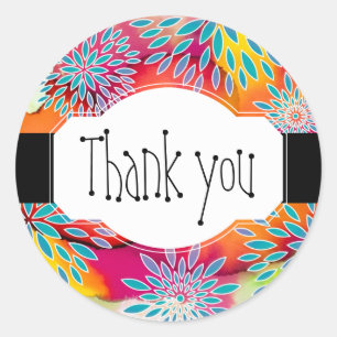 Floral Pattern and Watercolor Abstract Painting Classic Round Sticker