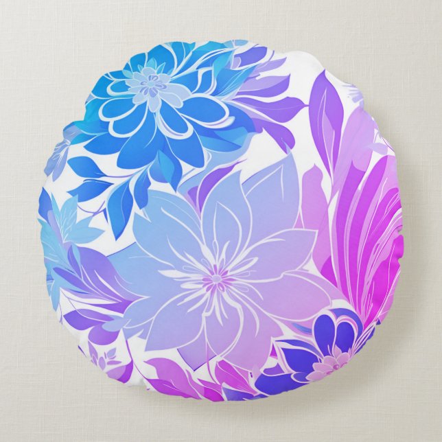 Floral Pattern, Aqua, Blue, Purple , Pink  Round Cushion (Front)