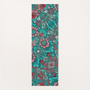 Floral Pattern, Aqua, Teal, Turquoise and Grey Yoga Mat