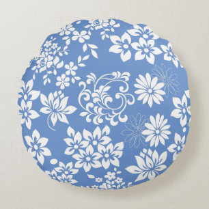 Floral pattern.b L Blue BG Round Cushion