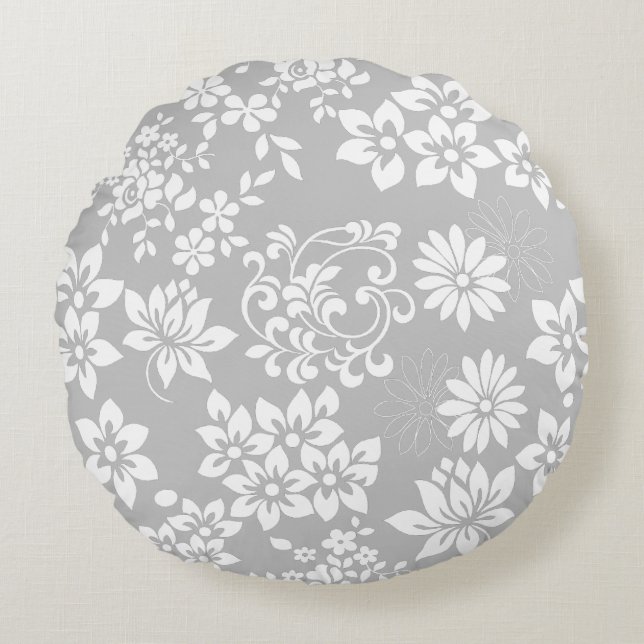 Floral pattern.b L Grey BG Round Cushion (Front)