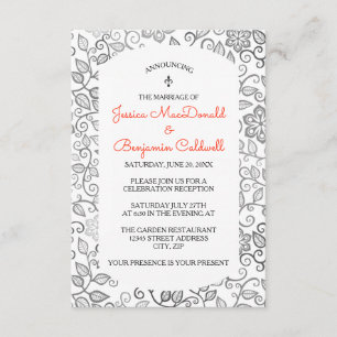Floral Pattern B & W - 3X5 Mariage Announcement