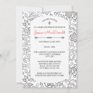 Floral Pattern B&W - Baby Shower Invitation