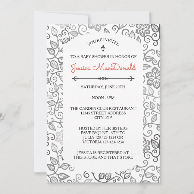 Floral Pattern B&W - Baby Shower Invitation (Front)
