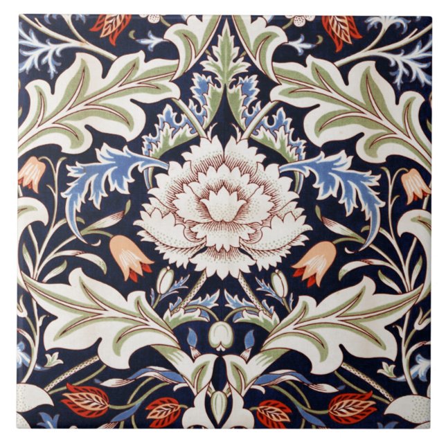 Floral Pattern Beautiful Flowers Blue Red Green Tile (Front)