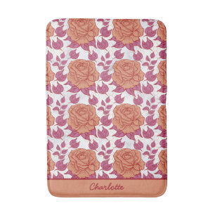 Floral pattern big blossom with personalised name bath mat