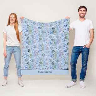 Floral pattern big blossom with personalised name fleece blanket