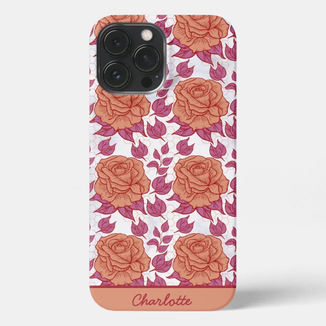 Floral pattern big blossom with personalised name iPhone case (Back)