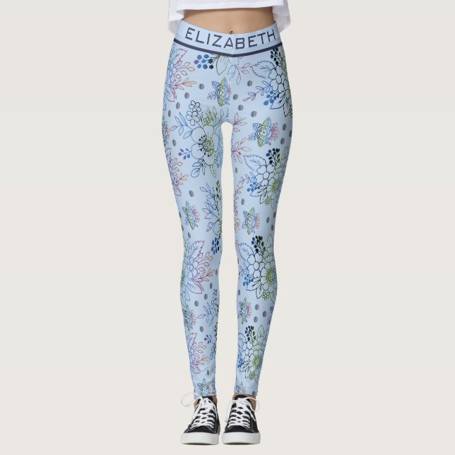 Floral pattern big blossom with personalised name leggings (Front)