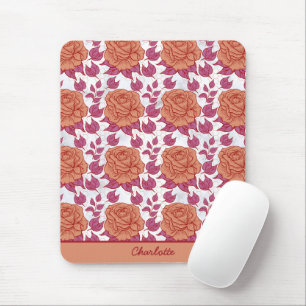 Floral pattern big blossom with personalised name mouse pad