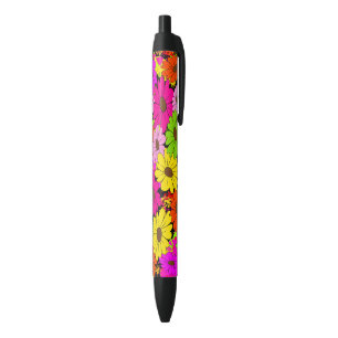 Floral pattern black ink pen