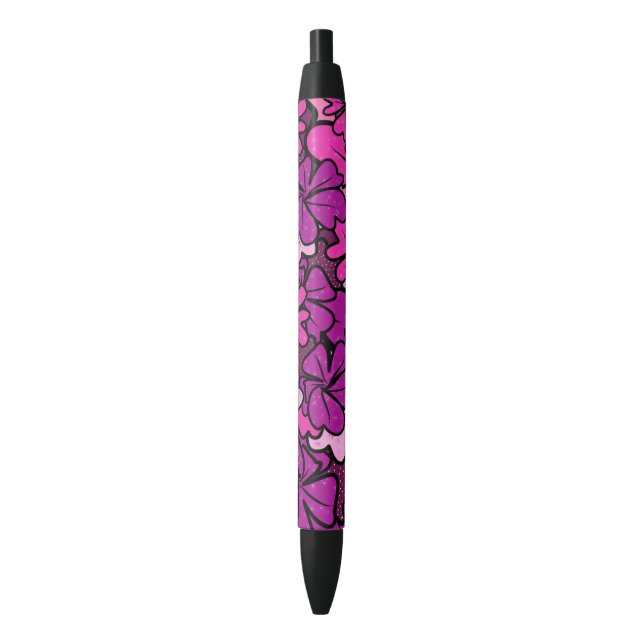 Floral pattern black ink pen (Front Vertical)