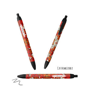 Floral pattern black ink pen