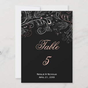 Floral Pattern Black/White Tulip - Table Number