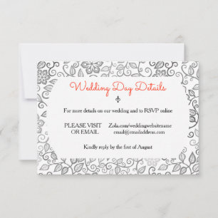 Floral Pattern Black & White - Wedding Day Details RSVP Card