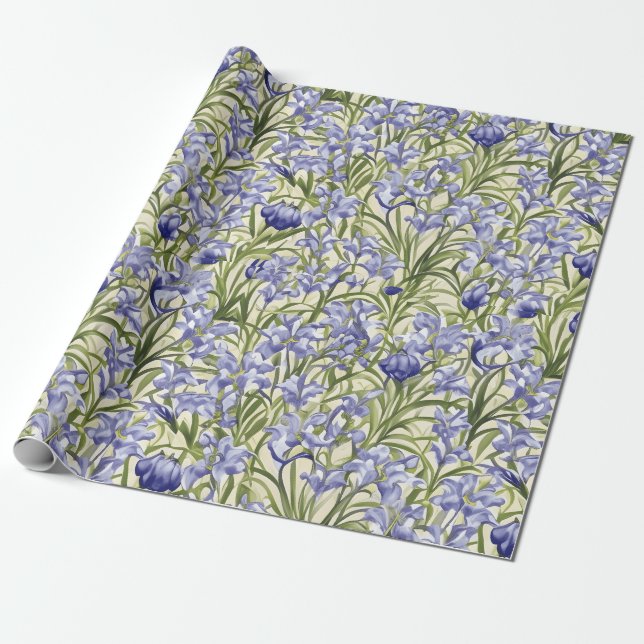 Floral Pattern Bluebell Flowers Wrapping Paper (Unrolled)