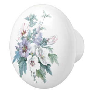Floral Pattern Bouquet of Rose of Sharon Redouté Ceramic Knob