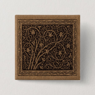 Floral Pattern Brown and Black Swirling Vines 15 Cm Square Badge