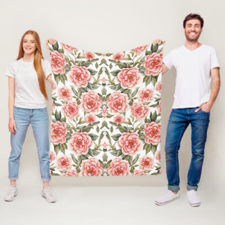 Floral Pattern Camellia Flowers Fleece Blanket