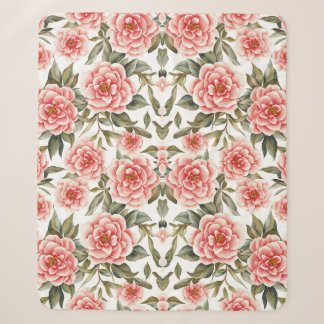 Floral Pattern Camellia Flowers Sherpa Blanket