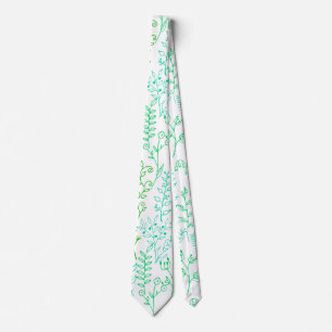 Floral Pattern classic Green tone A02. White BG Tie