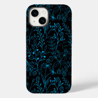 Floral Pattern classic mono tone Blue.A07 Black BG