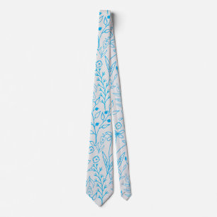 Floral Pattern classic mono tone Blue.A07 OfWhite Tie