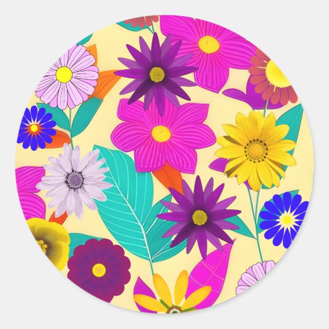 Floral pattern classic round sticker (Front)