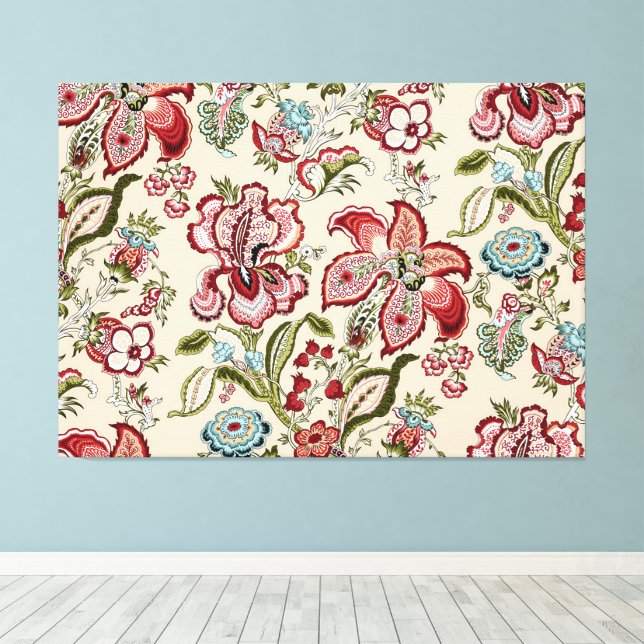 Floral Pattern Colourful Trendy Flowers Pink Green Canvas Print (Insitu(Wood Floor))