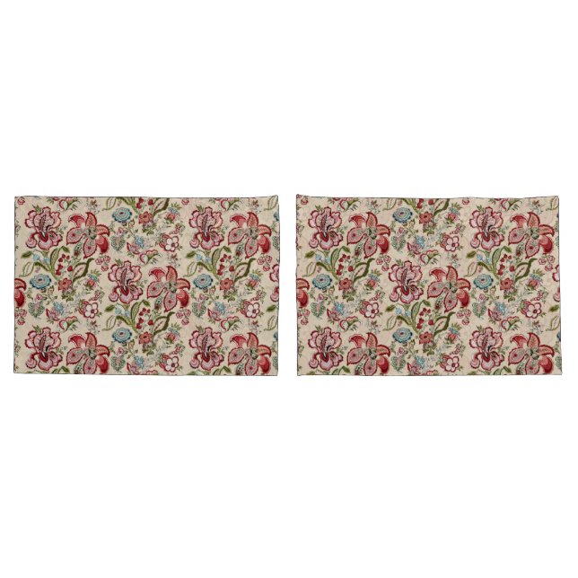 Floral Pattern Colourful Trendy Flowers Pink Green Pillowcase (Back-Set)