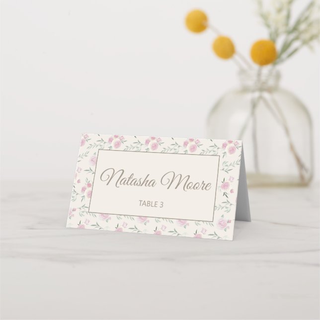 Floral Pattern Creme Folded Place Card (Front)