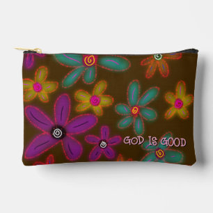 Floral Pattern Custom Name Brown  Accessory Pouch