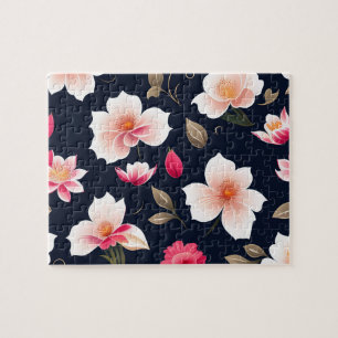 Floral Pattern Cute White and Pink Flowers Jigsaw Puzzle