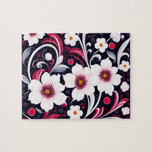 Floral Pattern Cute White Flowers Jigsaw Puzzle