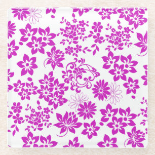 Floral pattern D02.pink.b Glass Coaster