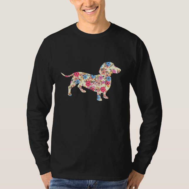 Floral Pattern Dachshund T-Shirt (Front)
