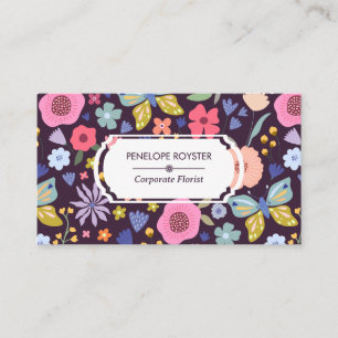 Floral Pattern Dark Plum & Mauve Business Card