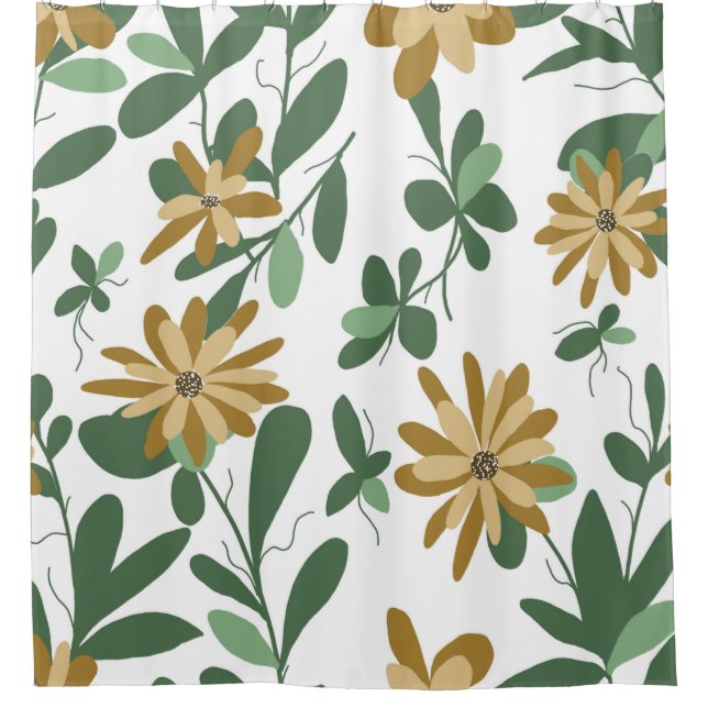 Floral Pattern Design 277 Green Orange White Shower Curtain (Front)