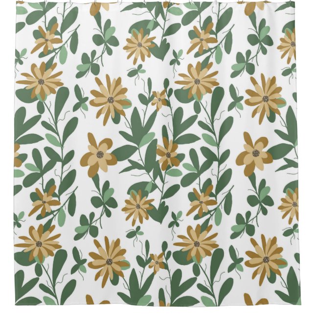 Floral Pattern Design 278 Green Orange Shower Curtain (Front)