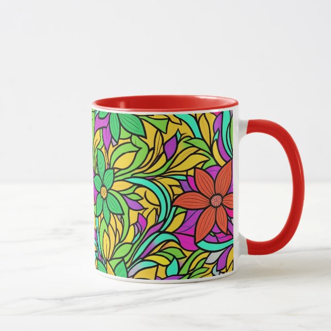 Floral pattern design with abstract line art 11 mug (Right)