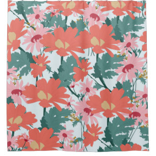 Floral Pattern Drawing Elegant Colorful Flowers Shower Curtain
