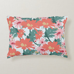 Floral Pattern Drawing Elegant Colourful Flowers Decorative Cushion