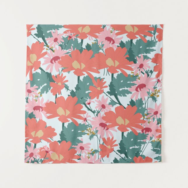 Floral Pattern Drawing Elegant Decorative Flowers Tapestry (Front)