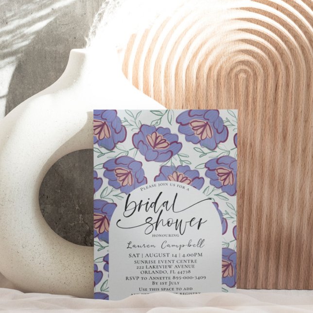 Floral Pattern Dusty Blue & Burgundy Bridal Shower Invitation (Creator Uploaded)